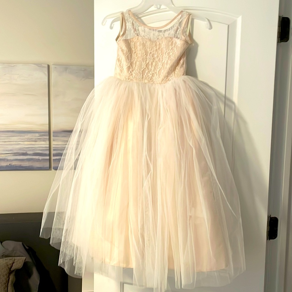 Girls champagne dress with tulle size 6 flower girl